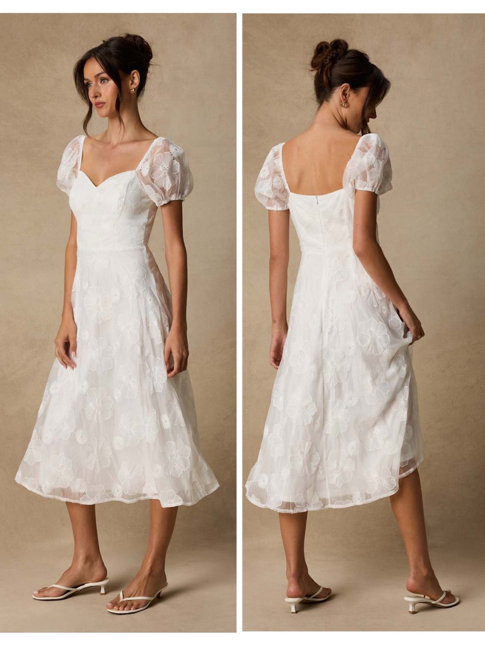 Lulus Sweetest Behavior White Embroidered Puff Sleeve Midi Dress Size Medium